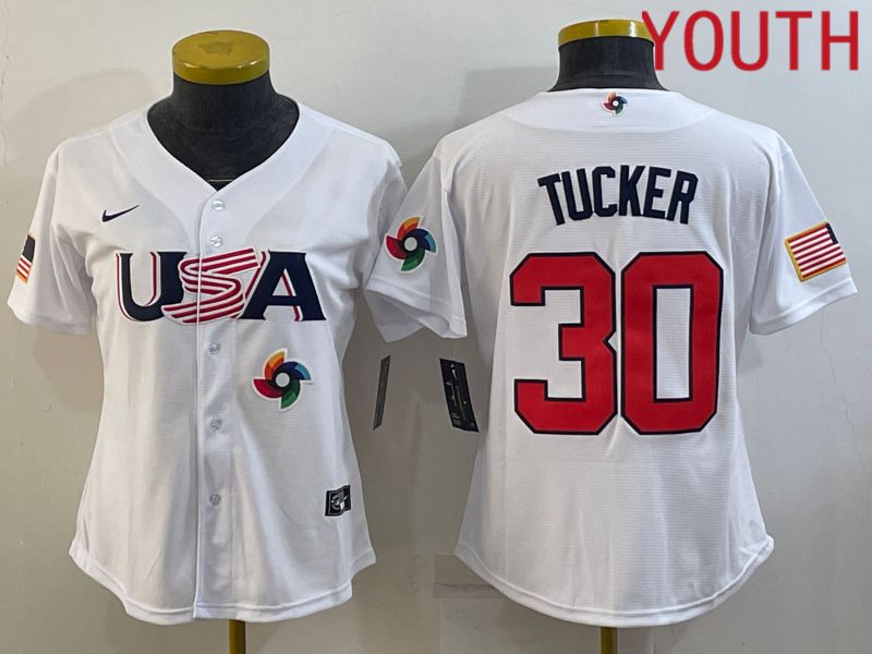 Youth 2023 World Cub USA 30 Tucker White MLB Jersey9